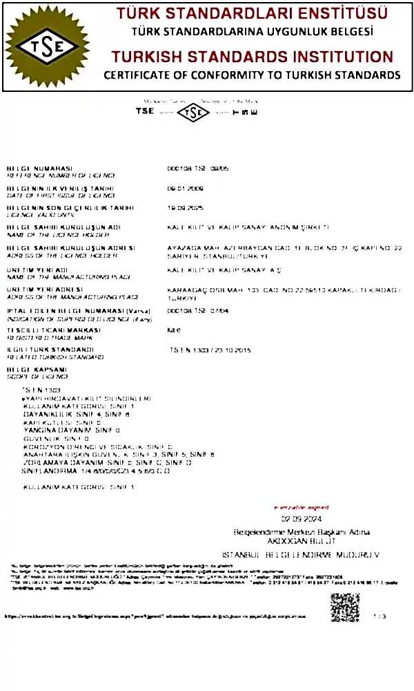 Kale Kilit Celik Kapi Kilit Sertifikasi