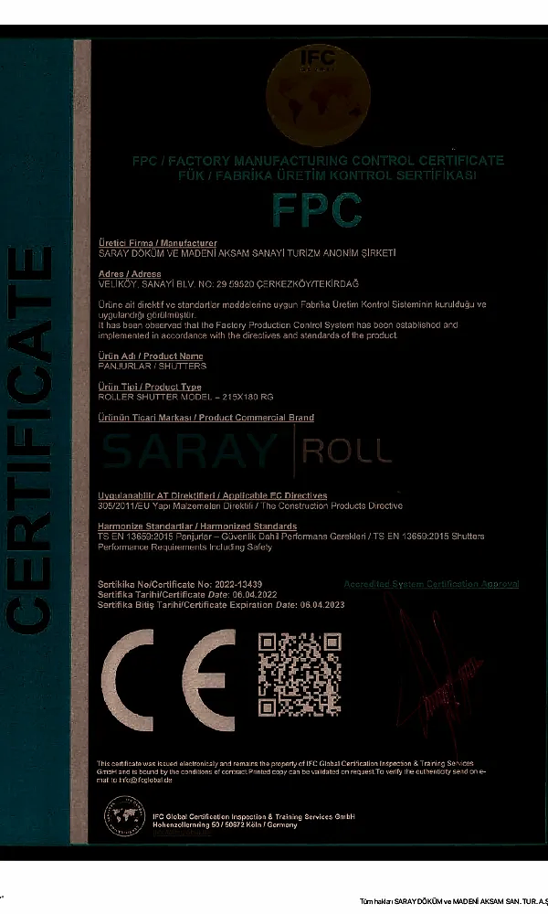 Saray Kompozit Panel Kapi Serttifikasi