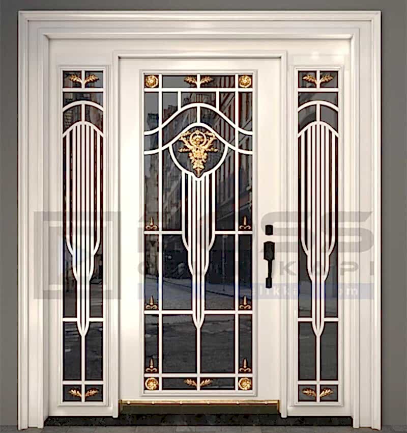 Ferforjeli Camlı Beyaz Villa Kapısı Modelleri 243