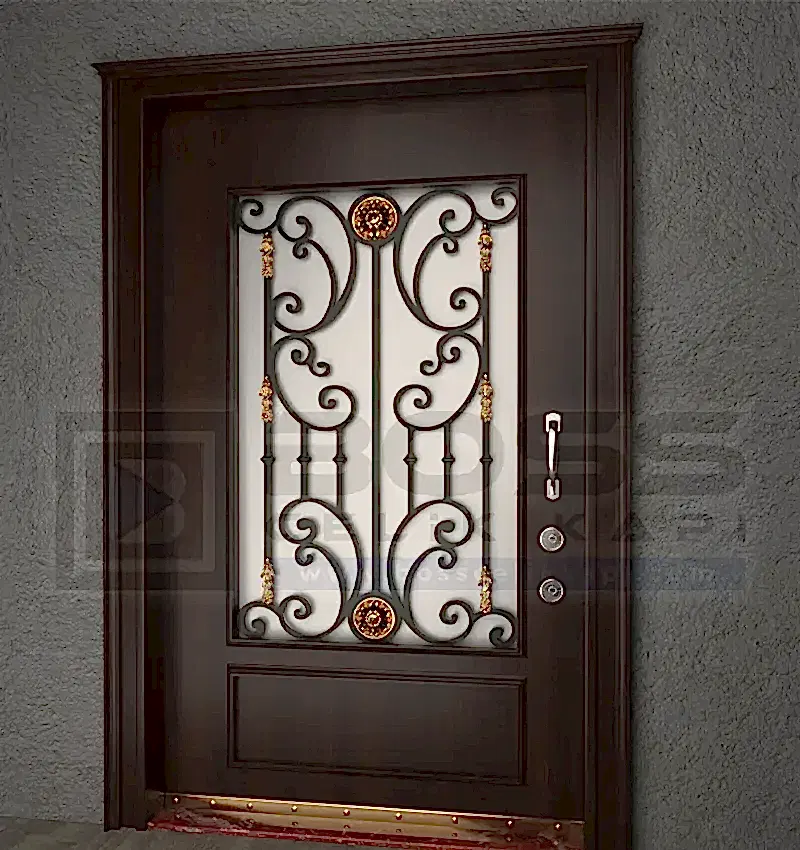 Masif Ahşap Ferforjeli Villa Kapısı